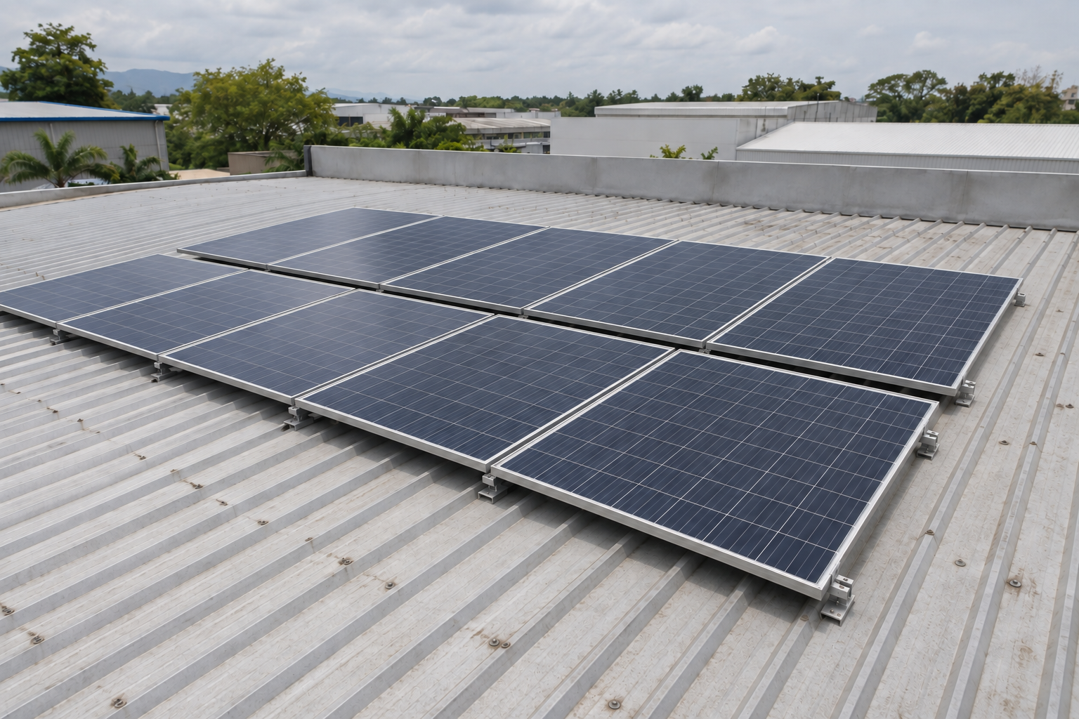 Ilustración genérica de una instalación fotovoltaica sobre techo industrial