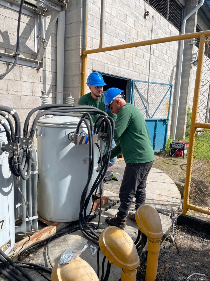 Técnicos en un transformador